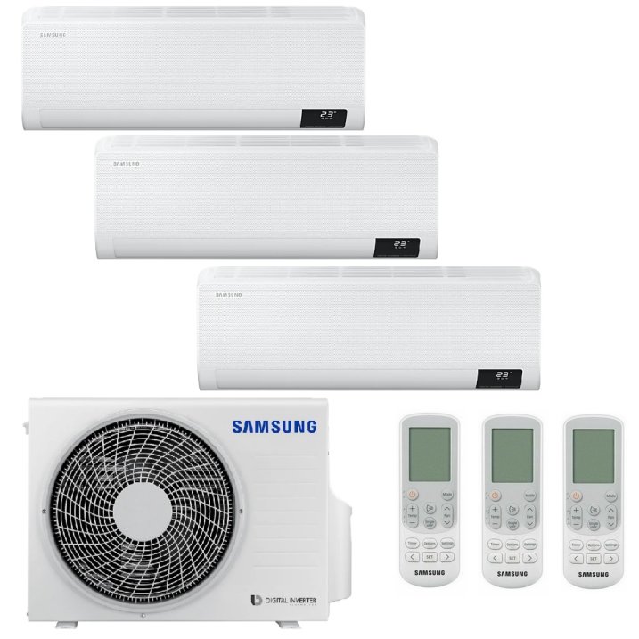 Samsung Wind-Free Comfort MultiSplit Trio Wandgeräte AR09TXFCAWKN + 2x AR12TXFCAWKN + AJ068TXJ3KG | 2,5 kW + 2x 3,5 kW - Weiß